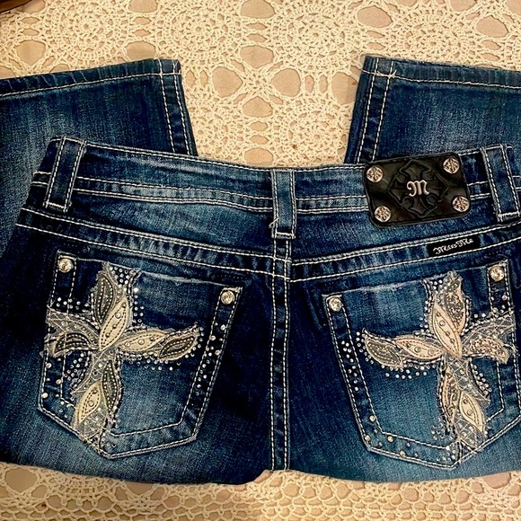 MISS ME dark wash CROSS pockets Jean Bermuda SHORTS 29 STRETCH NEW - Picture 1 of 6